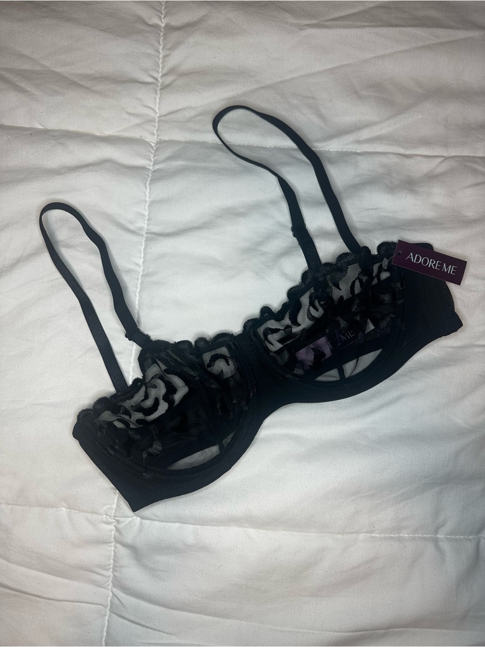 Adore Me Black Sheer Floral Lace Underwire Bra